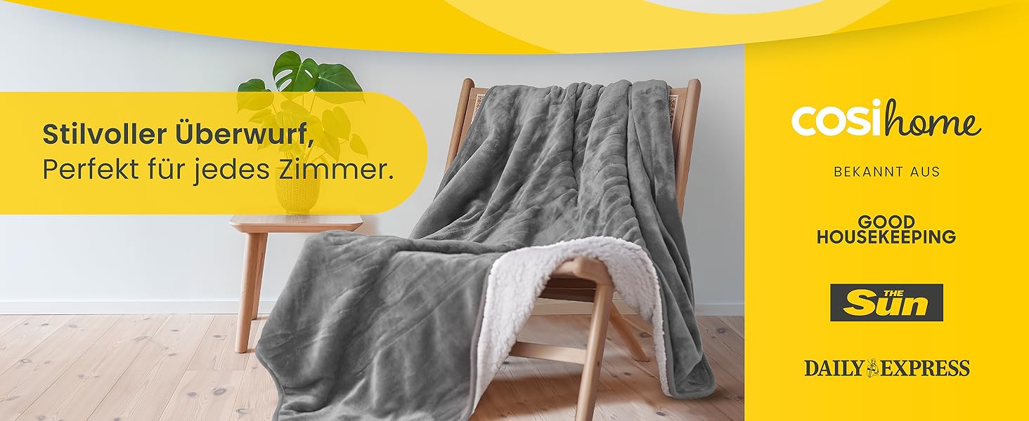 Електрична ковдра Cosi Home 180x130 см з підігрівом, автоматичним вимкненням, захистом від перегріву, з матеріалу Sherpa та Fleece, 10 температурних режимів, пульт керування, сірий колір