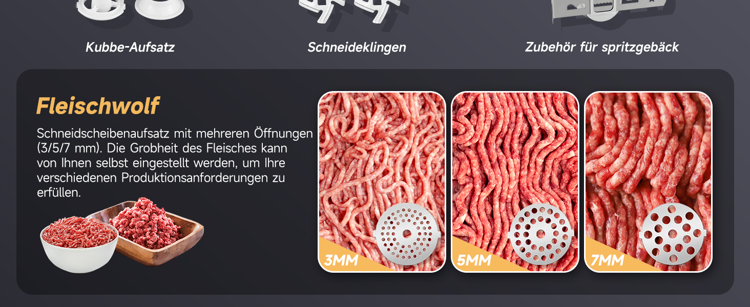 М'ясорубка електрична Hanchen 4-в-1 з насадками для ковбас та печива, 3 диски (3.5/5/7 мм), нержавіюча сталь