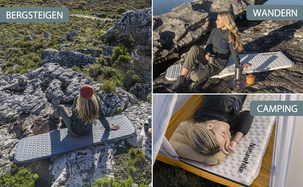 Кемпінговий килимок Naturehike надувний, самонадувний, 3 см, сірий (Mumie-Gray) - для кемпінгу, подорожей, автотуризму та піших прогулянок