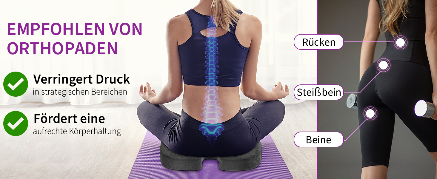 Ортопедична подушка для сидіння Radikor: для офісного крісла, авто, зі стегон, з Memory Foam, протиковзаюча, чорна