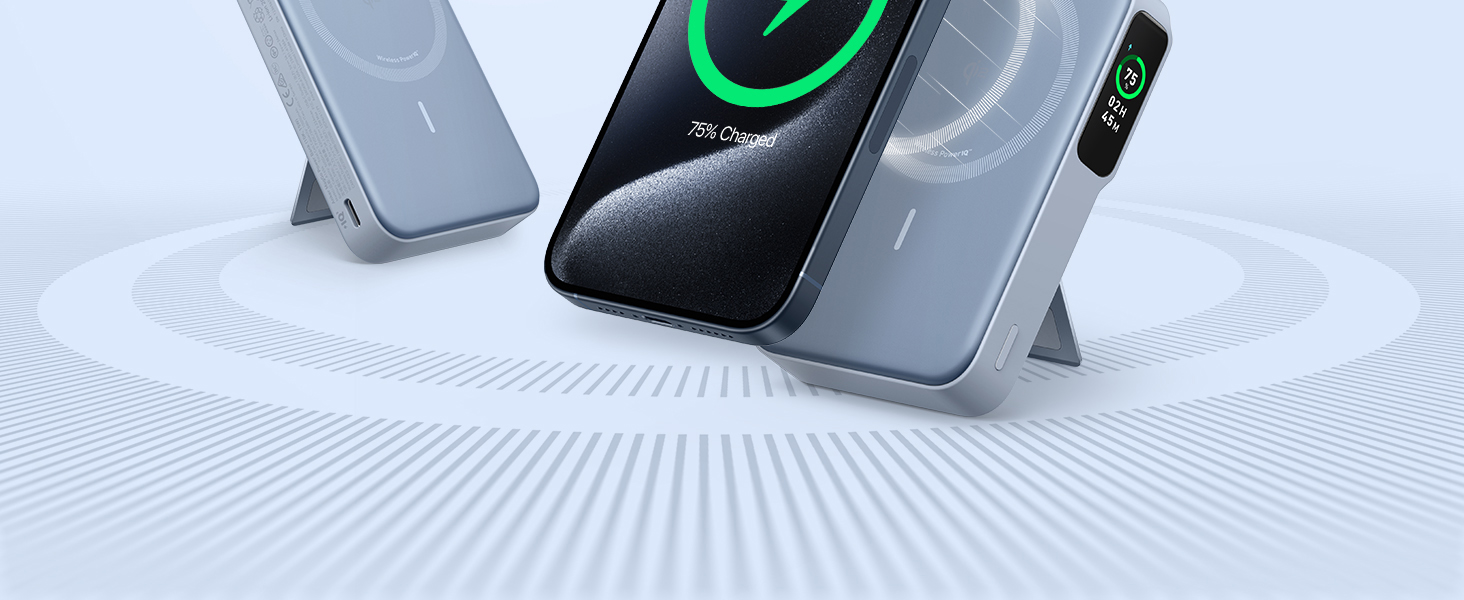 Powerbank Anker MagGo: 10000mAh, Qi2, 15W, MagSafe, USB-C, з дисплеєм та підставкою (Синій)
