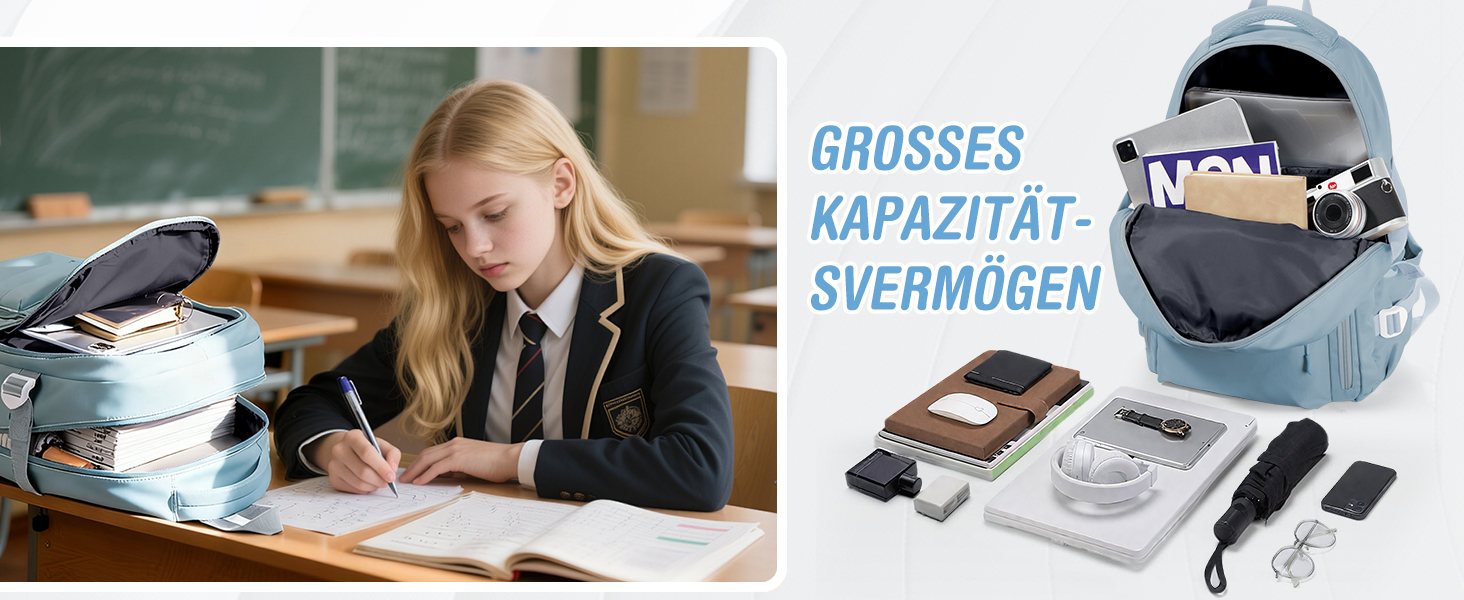 Шкільний рюкзак HYC00 для дівчаток та хлопчиків-підлітків, водонепроникний, з відділенням для 14-дюймового ноутбука, casual, для подорожей та навчання, M4-зелений (M7-світло-блакитний)