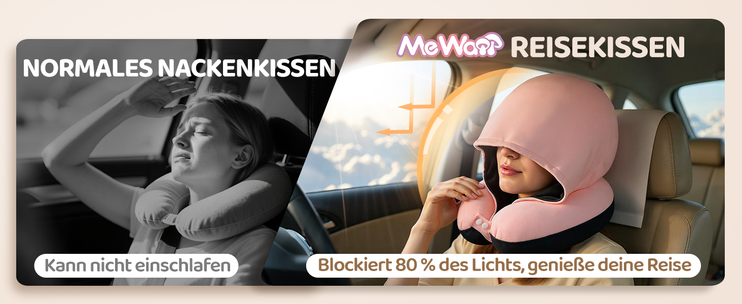 Подушка для шиї Mewaii для подорожей, двостороння подушка для дорослих, подушка для шиї з memory foam для літаків, подушка для шиї з котячою капюшоном, регульований ремінь (Рожева)