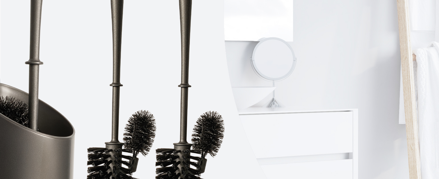 Торгова щітка для унітазу Hausfelder з очищувачем краю, чорна – щітка для прибирання під обідком унітазу з тримачем та 2 запасними щітками, стабільний набір для унітазу з щіткою для краю