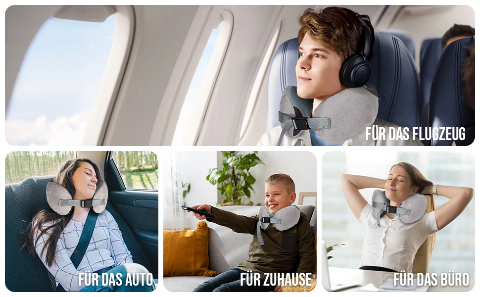 Подушка для шиї в літак, Memory Foam, м'яка, регульована та компактна, Ice Silk, для дорослих, ергономічна, з чохлом для зберігання (сіра)