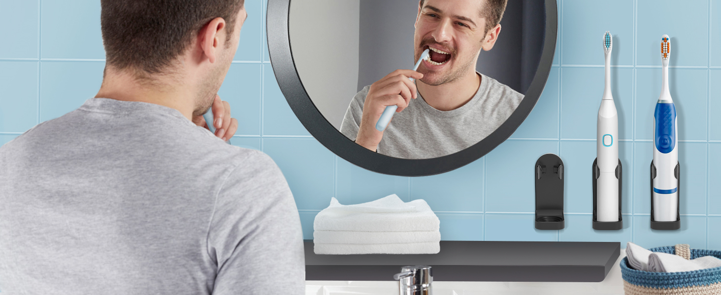 Двоматричний електричний тримач для зубних щіток HOMMAND для кріплення на стіну, чорний (2 шт.)