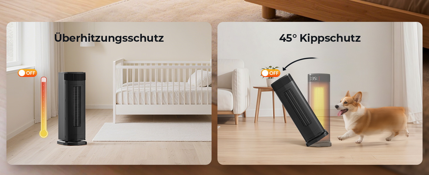 Електричний обігрівач 2000W з економічним споживанням, тихий, з таймером 24 години, осциляція 90°, захист від перекидання та перегріву, чорний