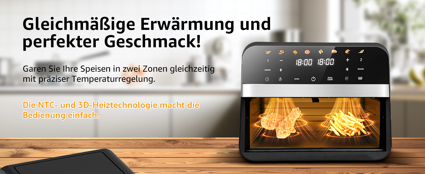 Фритюрниця повітряна Jacgood з 2 кошиками, 1800W, 9L, цифрове керування, 8 меню, з прозорим вікном