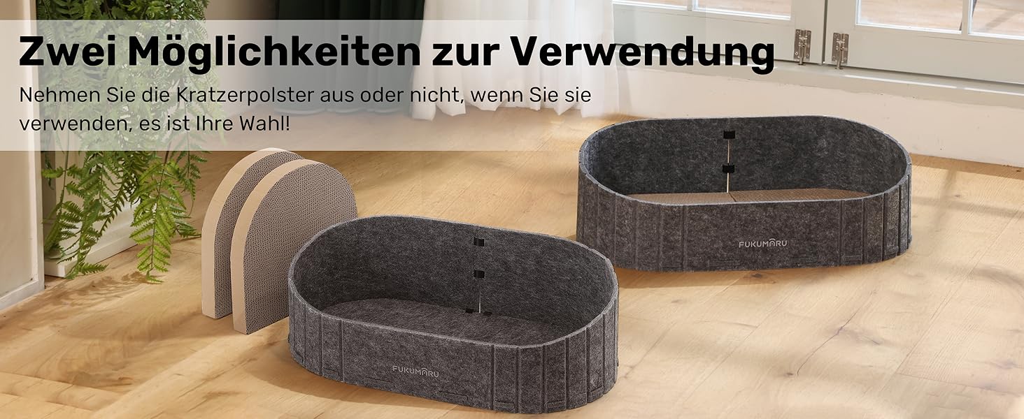 Кразбокс для котів FUKUMARU: диван з картону та фетру, 61 см, сірий