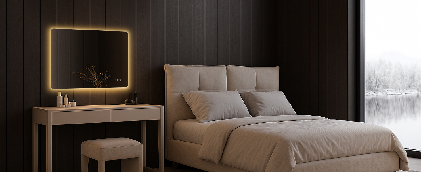 Дзеркало для ванної кімнати з підсвічуванням 50x70 см, LED, проти запотівання, 3 кольори світла, регулювання яскравості, прямокутна форма, сенсорне управління, функція пам'яті, монтаж горизонтально/вертикально (без рами, 3 кольори світла, регулювання яскравості)