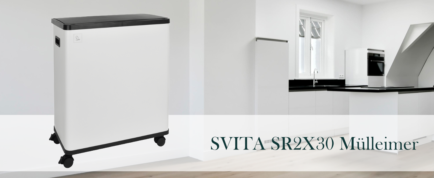 Сміттєвий бак сенсорний SVITA SR2X30 білий, 60л, 2 відділення, з коліщатками, для кухні