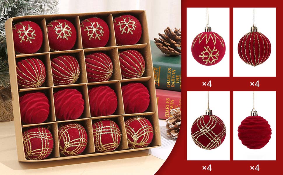 16 штучних новорічних кулі червоного кольору, 6 см, для прикраси ялинки. Набір міцних пластикових кулішок з гачками для ялинки. Новорічний декор для ялинки.