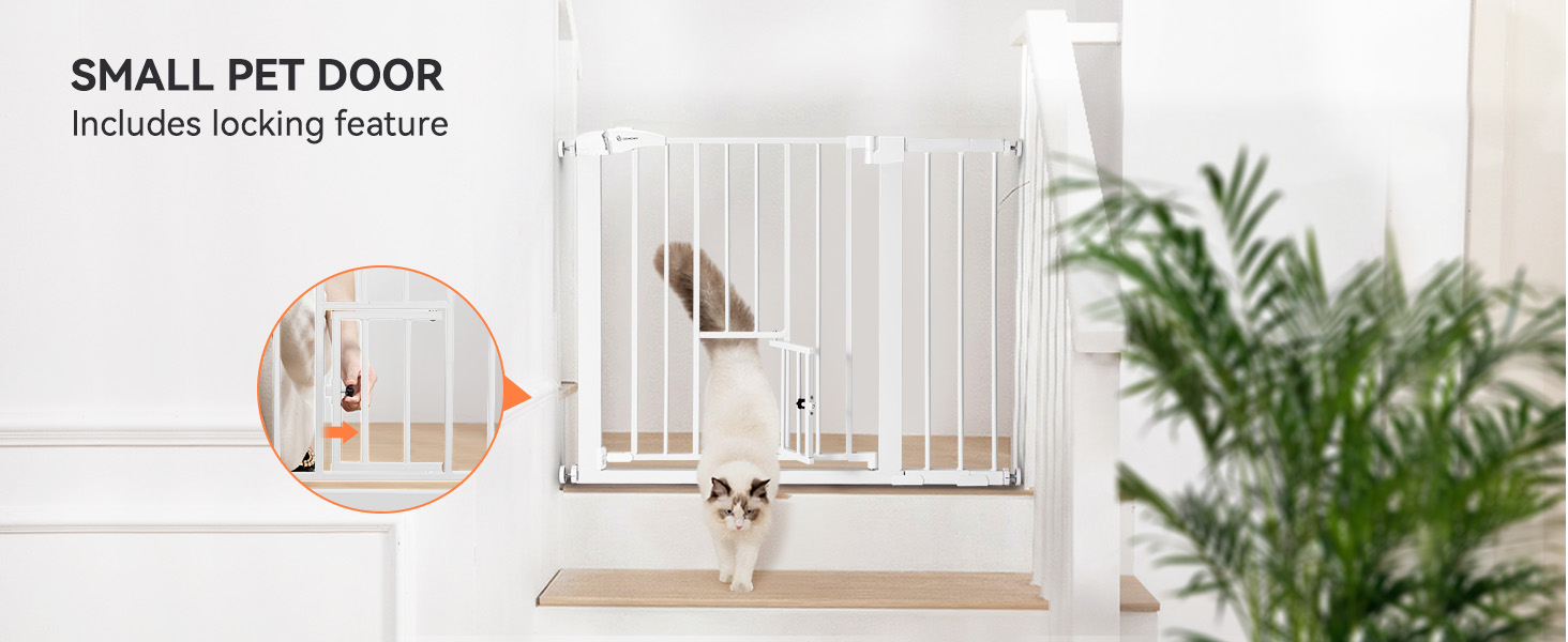 Захист для дверей COMOMY з люком для котів, 75-103см. Захист для собак та котів без свердління, автозакривання, розширюваний. Білий