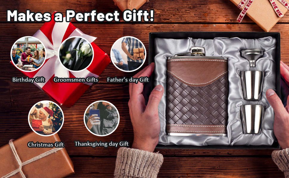 Чоловічий фляга LHD HOME 237 мл, шкіряна пляшка, подарунковий набір, нержавіюча сталь 304, з воронкою та шнапсобіками, чорний