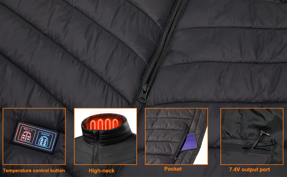 Електрична гріюча жилетка з акумулятором 27000mAh 7.4V, 17 зон нагріву, 3 температурні режими, для чоловіків та жінок, XL, чорна
