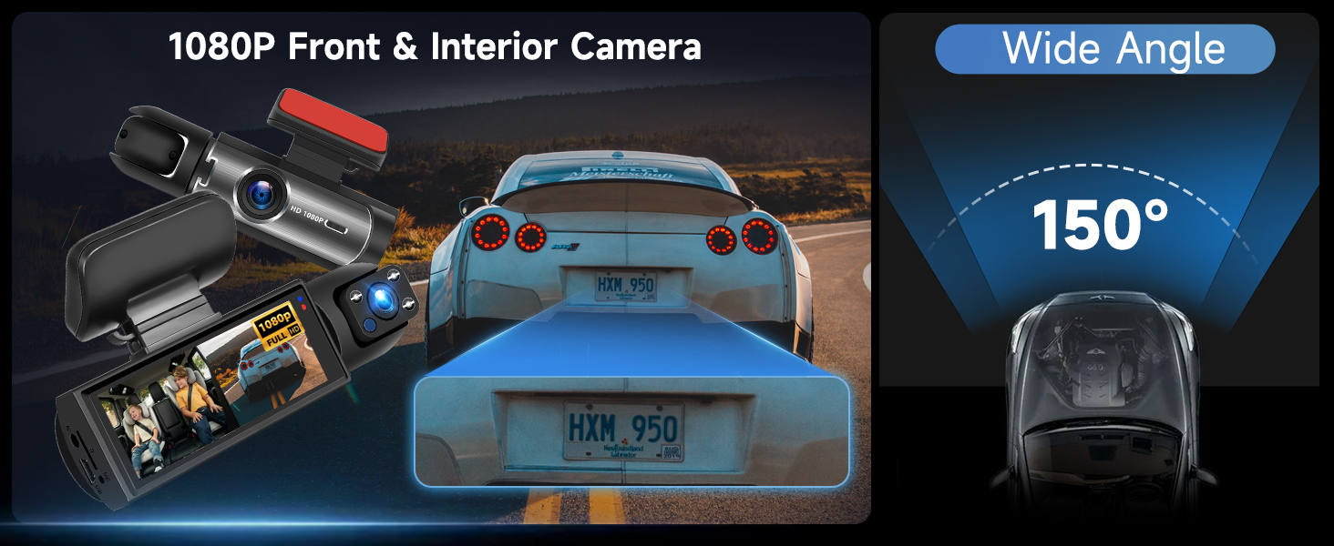Автокамера Hodozzy з двома об'єктивами, FHD 1080P, IPS 3.16