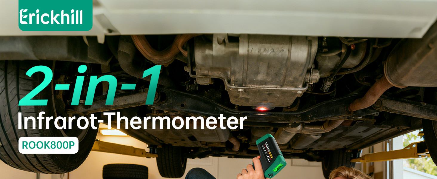 Інфрачервоний термометр ERICKHILL -50°C до 800°C, безконтактний цифровий лазерний термометр з щупом для м'яса -50°C до 300°C, регульований коефіцієнт випромінювання – для приготування їжі/грилю/заморожування