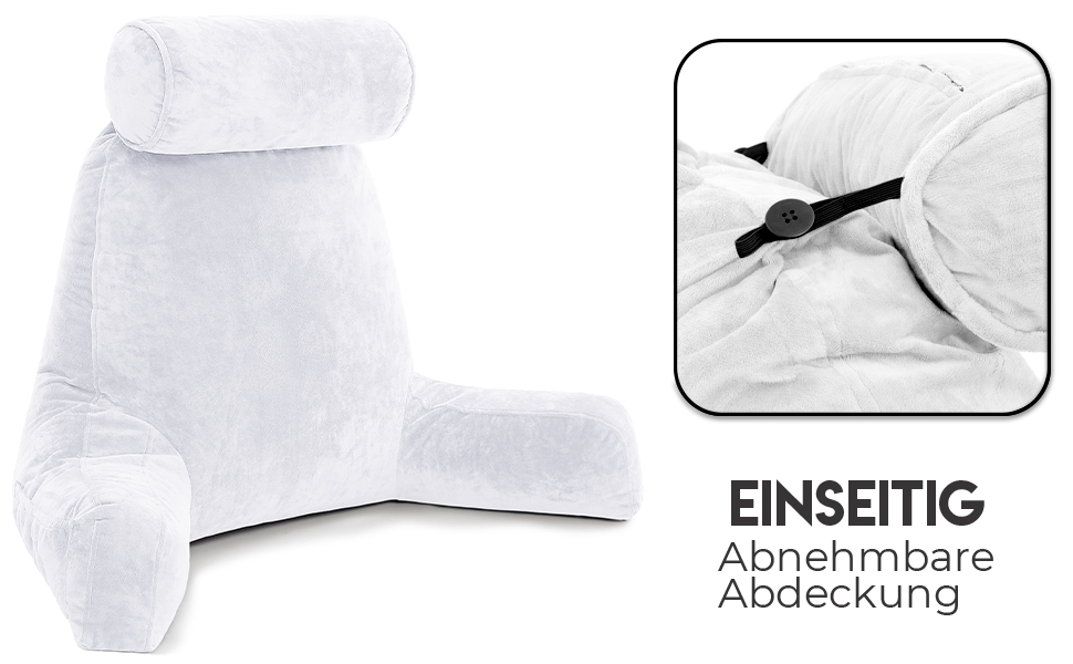 Подушка для чоловіка з підлокітниками - велика, для читання та відпочинку в ліжку. Висока спинка, преміум піна з пам'яті, знімна подушка для шиї на банджі. Білий колір | Оригінальна версія