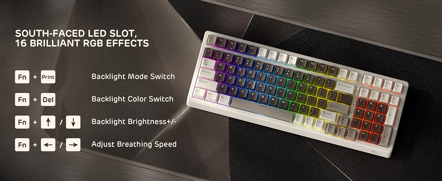 Механічна клавіатура RK ROYAL KLUDGE F99 з NumPad, Tri-Mode, Hot-Swap, 95/100 клавіш, BT/2.4G/USB-C, Pro-програмне забезпечення, акумулятор 5000 mAh, перемикачі Beige, колір Mokka Grey