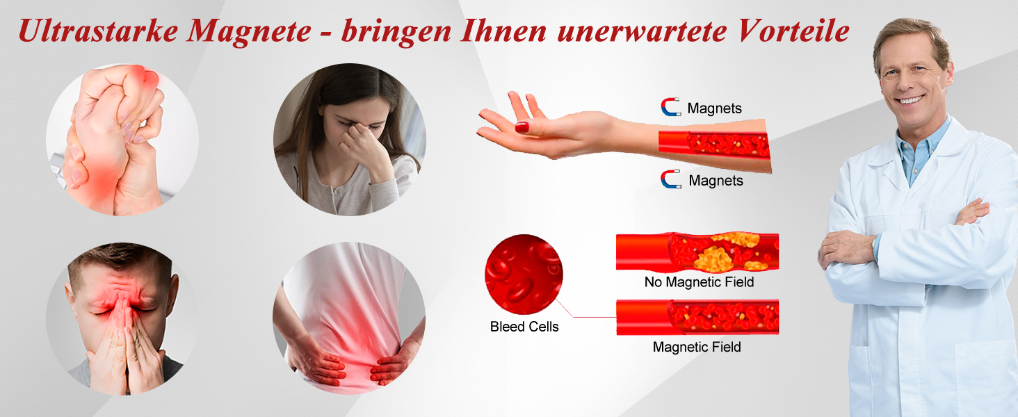 Браслет магнітний чоловічий Vicmag з титанової сталі, подвійний ряд, надміцна магнітна застібка, інструмент для регулювання та подарункова коробка (синє оздоблення)