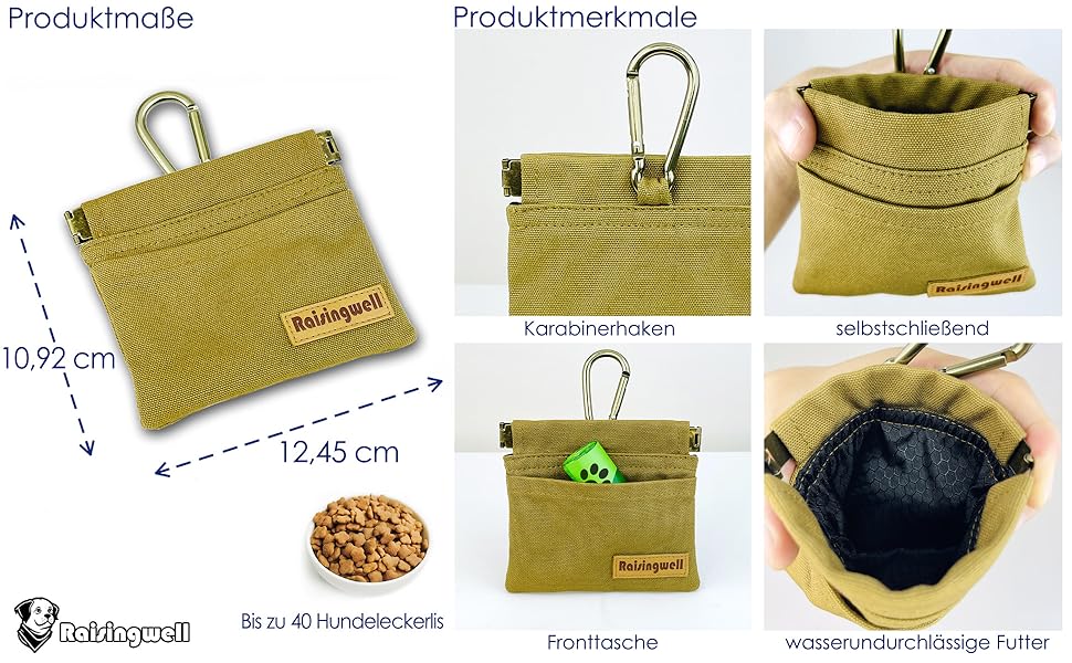 Сумка для корму для собак LeckerLibeutel: міцна бавовна, карабін, самозакривна блискавка, для прогулянок та подорожей (колір: коричневий)