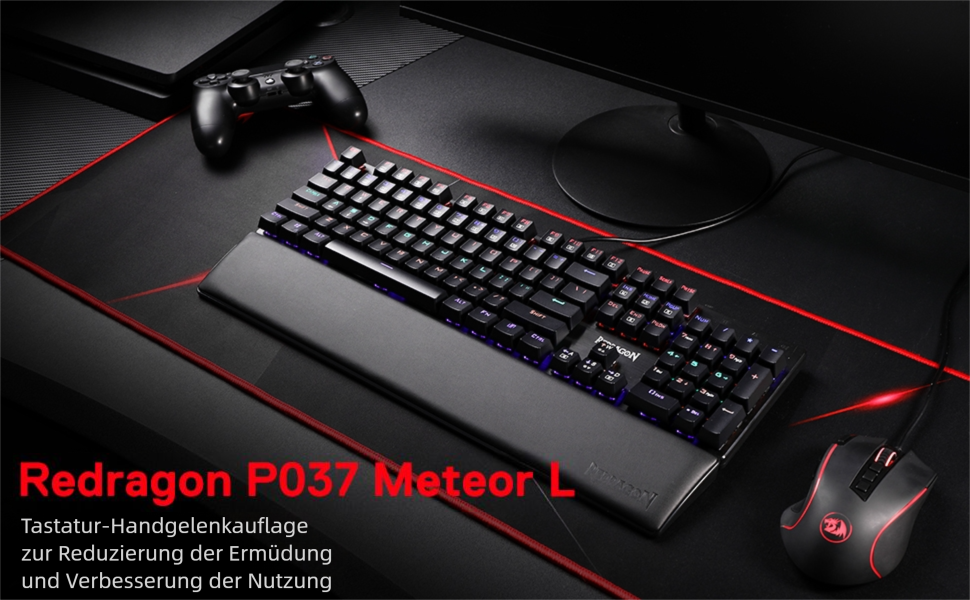 Клавіатура Redragon P037 Meteor L з підставкою для зап'ястя, ергономічна, чорна