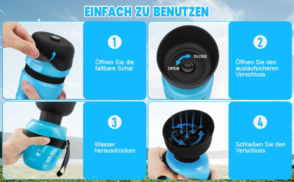 Складана пляшка для води для собак Lesotc, 520 мл, блакитна - для прогулянок, подорожей, кемпінгу