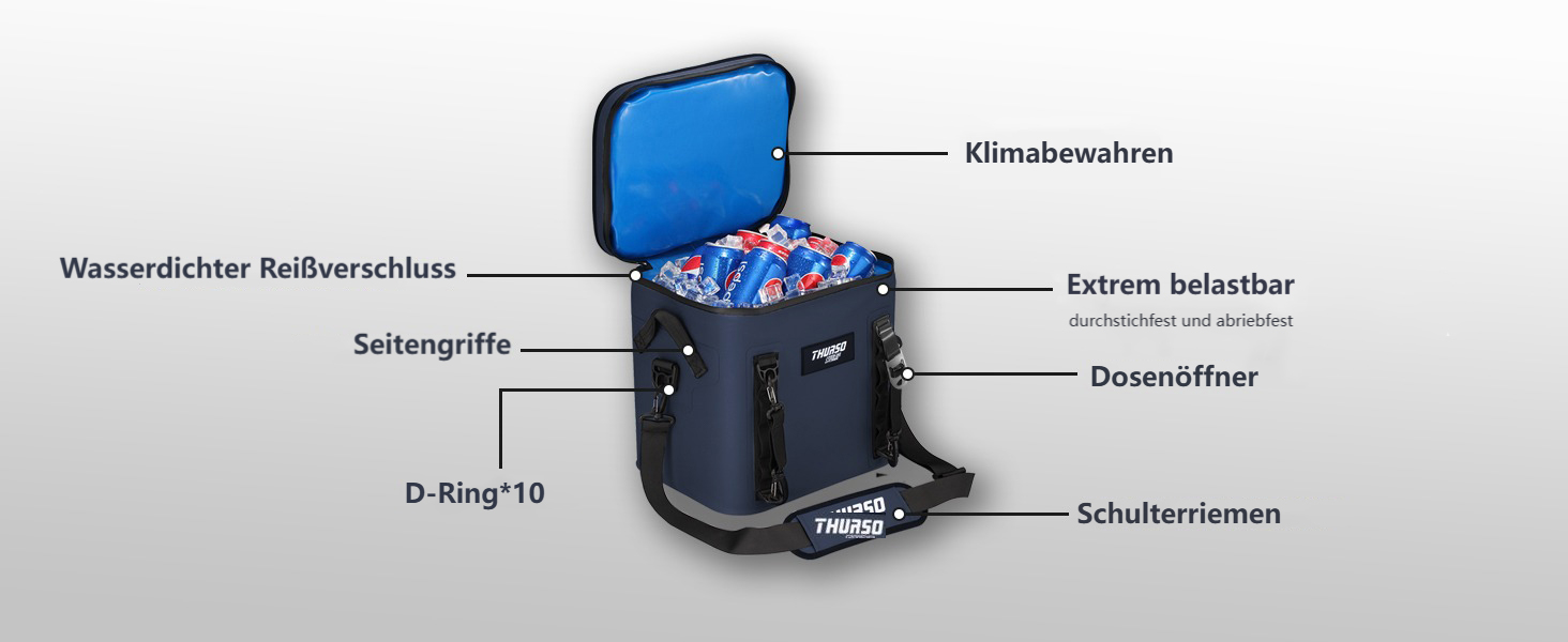 Thurso SURF Soft Cooler 24 Can — Термосумка для напоїв на 24 банки, 48 годин ізоляції, водонепроникна, для пляжу, кемпінгу, каякінгу, паделбордингу (сірий/чорний)