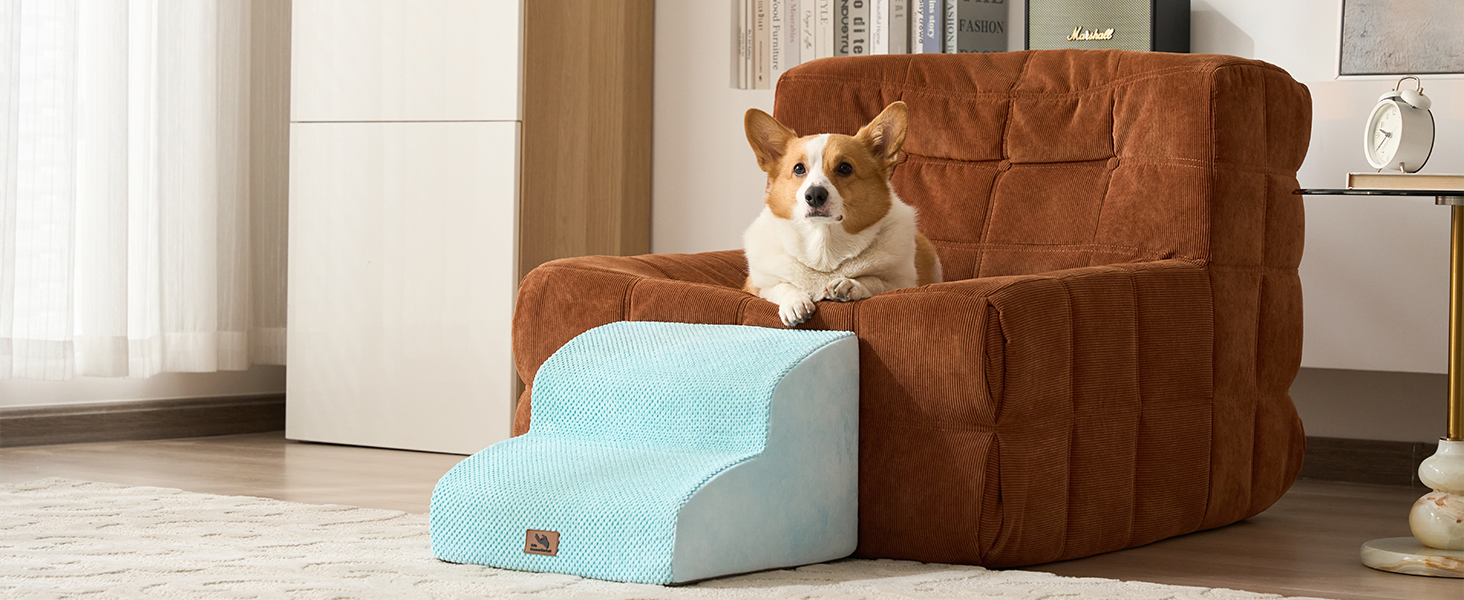 Сходинки для собак маленьких порід, 2 сходинки, 30 см, для дому, антиковзаючі, для котів та літніх тварин, сірі (блакитні)