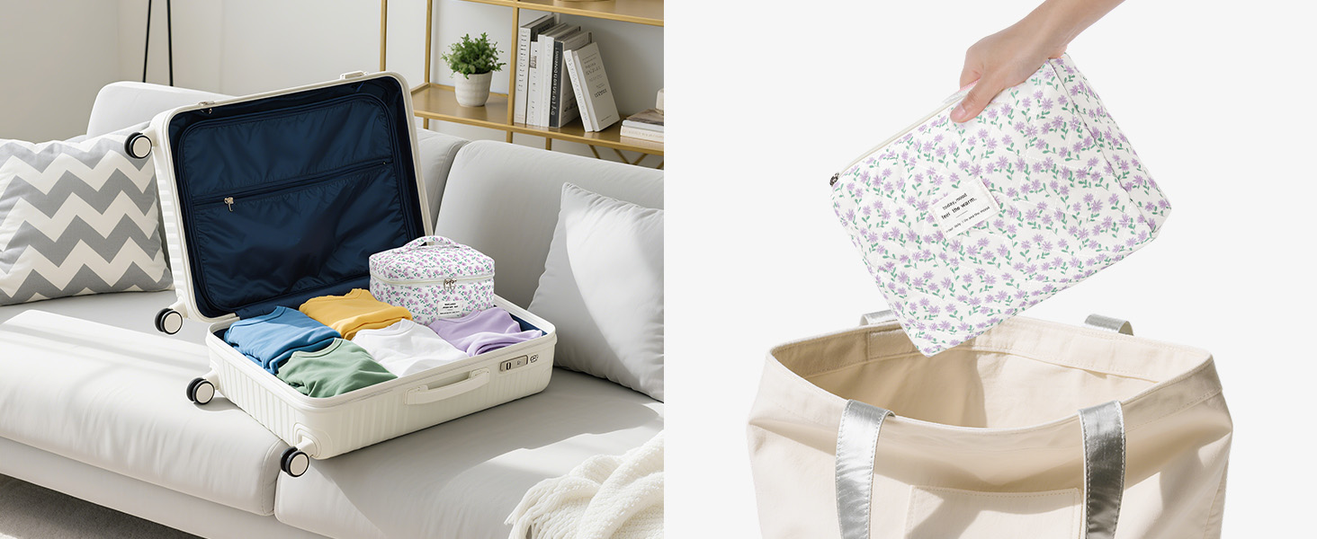 Набір косметичок 3 шт. з квітковим принтом для жінок та дівчат | Косметичка для подорожей та повсякденного використання | Набір косметичок з вишивкою (фіалково-павлинний)