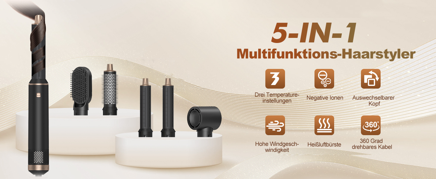 Airstyler 5 в 1: Фен-щітка, плойка, фен для волосся, чорний (1000W)