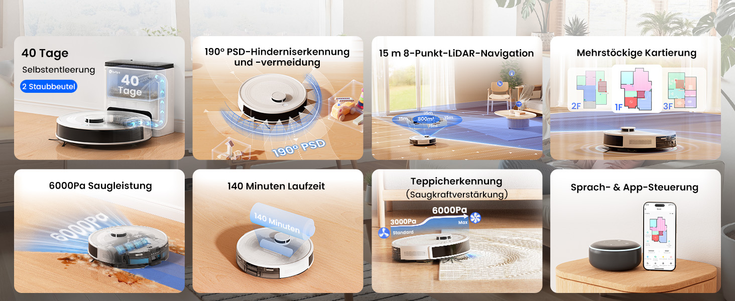 Робот-пилосос LEFANT M2Plus з функцією миття, 6000Pa, LiDAR-навігація, самоочищення, для видалення шерсті тварин, білий