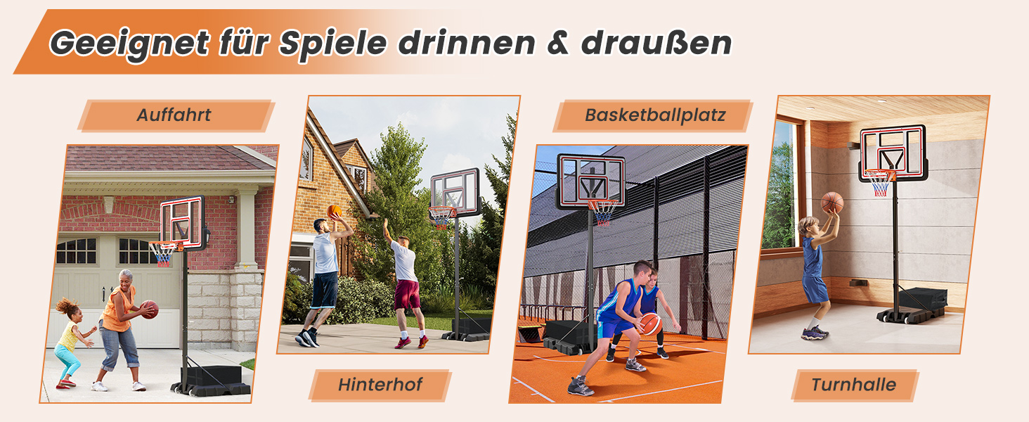 COSTWAY Adjustable Height Basketball Hoop System - Outdoor Mobile Basketball Stand with Wheels & Weight Bag (225-305cm)