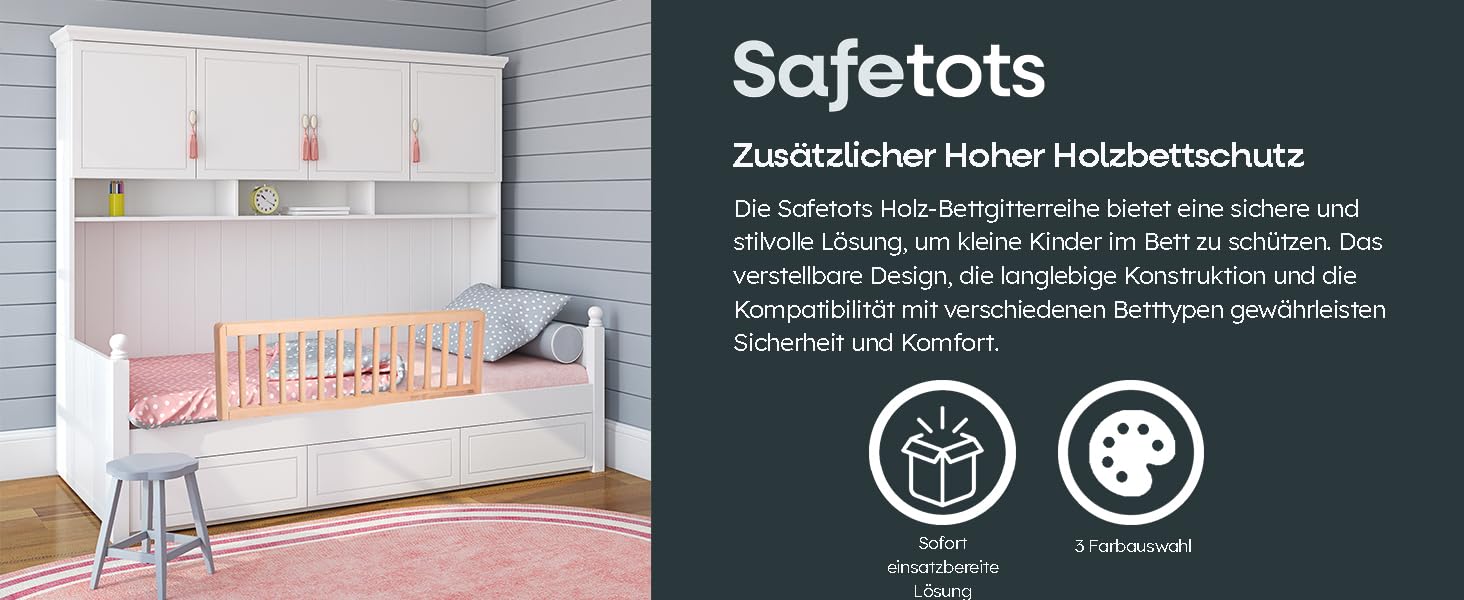 Дитяче захисне ліжкове огородження Safetots, сіре, 140×50 см – безпечний бортик для ліжка, захист для дітей, широкий металевий бар’єр