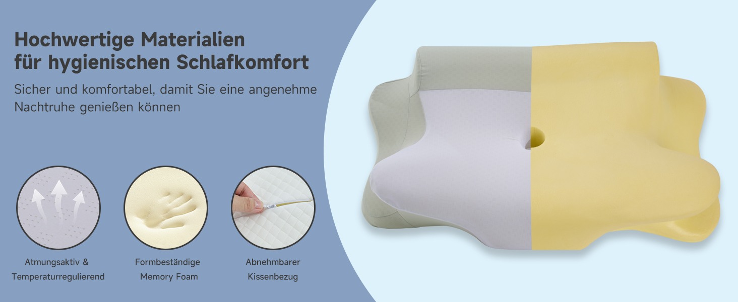 Подушка для шиї Z-hom з Memory Foam, ергономічна подушка для сну на спині, боці та животі (60 x 39 x 10/12 см)