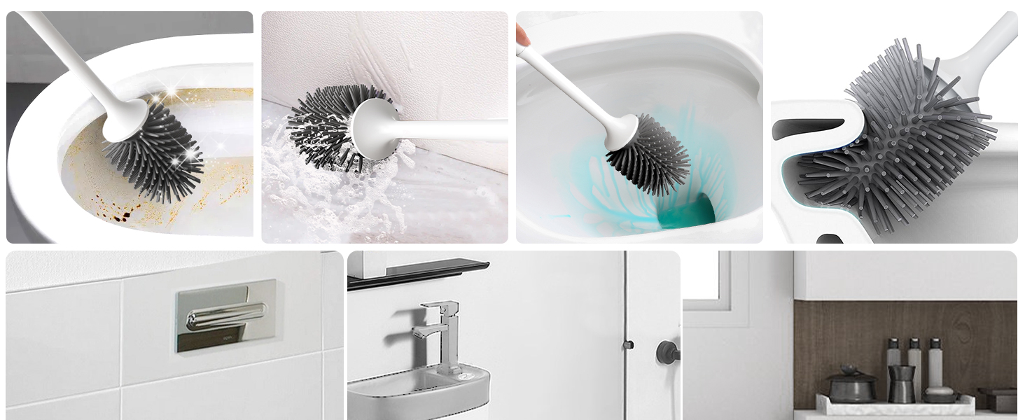 Силіконова щітка для унітазу EWEIMA з швидковисихним тримачем та захистом від протікання, біла