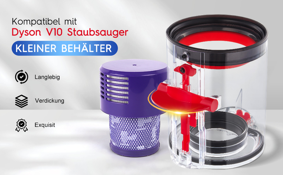 Dyson V10 Dustbin Compatible with Fluffy V10 - Replacement Part 969509-02 with HEPA Filter