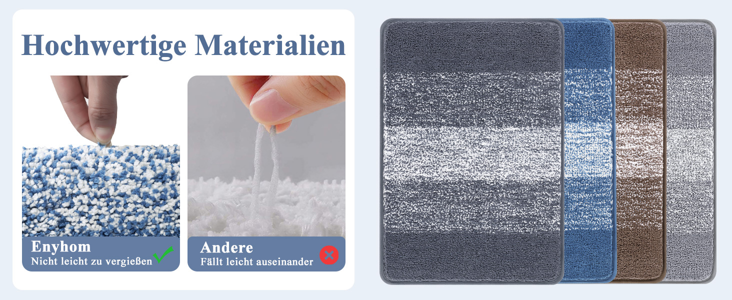 Enyhom 4-Piece Microfiber Bath Mat Set - Non-Slip Bathroom Rugs & Toilet Lid Cover (Blue, 45x65cm, 45x120cm, 50x60cm, 48x53cm)