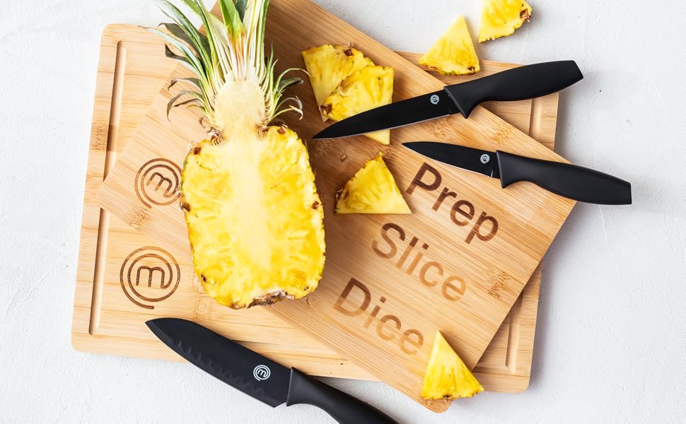 Набір кухонних ножів MasterChef: кухонний, овочевий, для чищення, нержавіюча сталь, антипригарне покриття, Soft-Touch ручки, чорний, 3 шт.