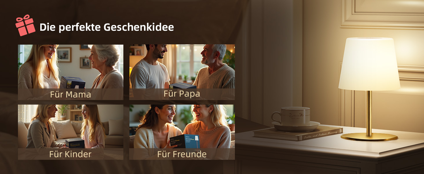 Настільна LED лампа EZVALO бездротова, 2 шт., IP65, 4500mAh, USB-C, диммер сенсорний, 3 режими світла, золота. Лампа для кемпінгу, спальні та столу.