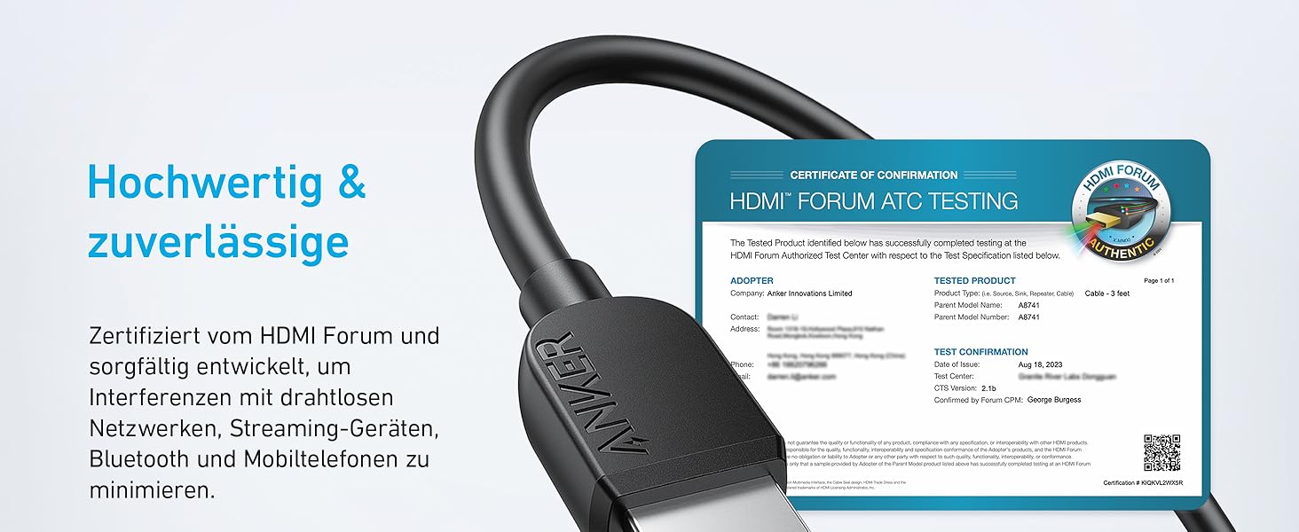 HDMI кабель Anker 8K 60Hz, 1.8м, Ultra HD, 48Gbps, eARC, Dolby Atmos, сумісний з Xbox Series X, TV