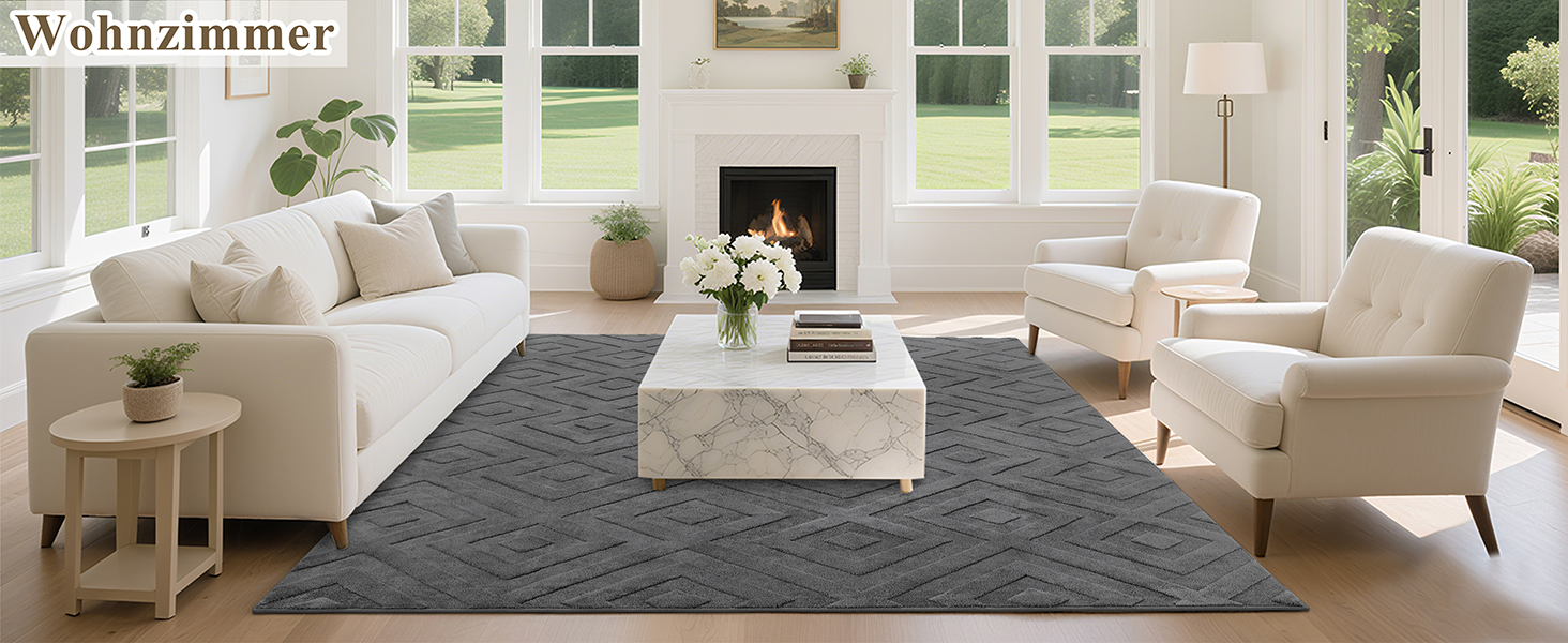 Килимок для вітальні SHACOS з коротким ворсом, сірий, 120 x 160 см. Геометричний килим з 3D ефектом, антиковзаюча підкладка, для спальні, їдальні