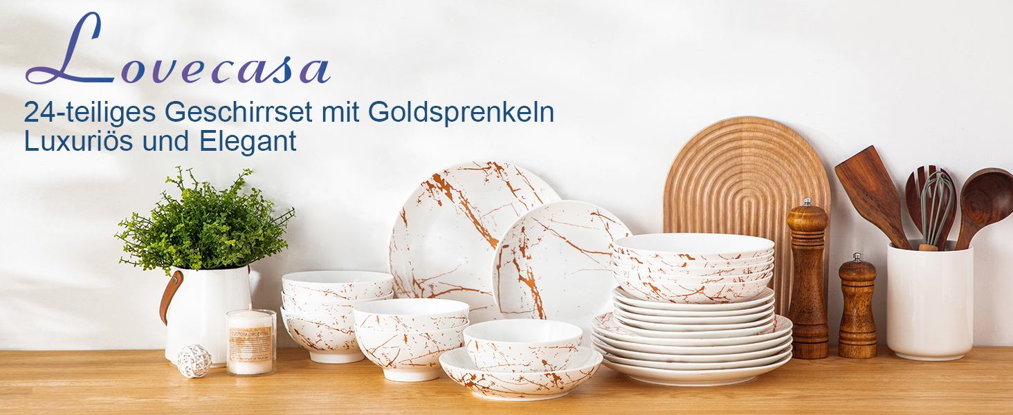 LOVECASA Sweet: Сервіз Porzellan Daphne 32-елементний, з золотим декором, для 8 осіб (білий)