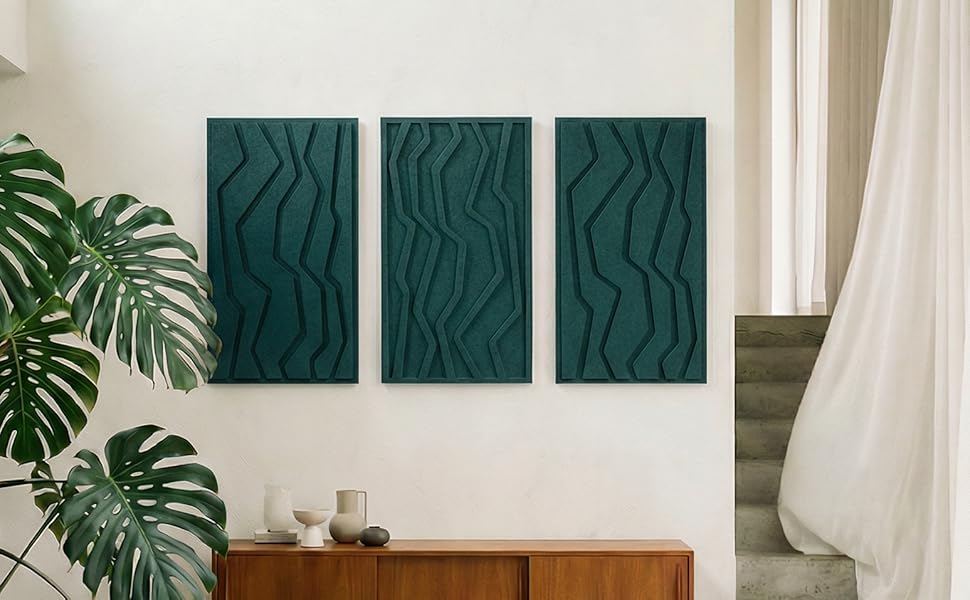 Набір акустичних панелей NIC’BRUX (3 шт.), 80x44 см, звукопоглинаючі настінні панелі з PET-фільцу для вітальні, офісу та студії, смарагдово-зелені