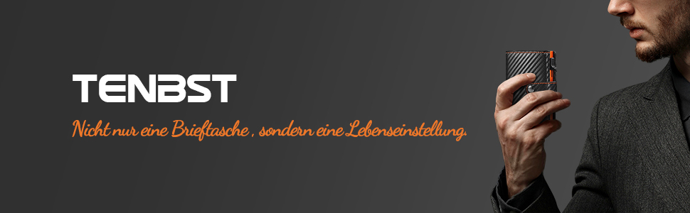 Чоловічий гаманець TENBST з відділом для дрібниць та захистом RFID, Slim Wallet, картхолдер, гаманець-картхолдер, 10 відділень для карток, помаранчевий (помаранчево-чорний)