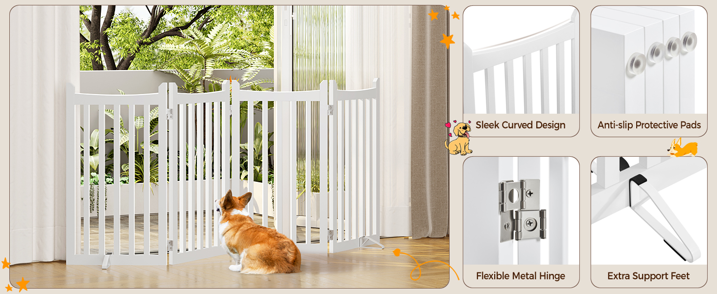 Захисне ґратка для собак Yaheetech, 90.5 x 201.5 см, білий, 4 панелі