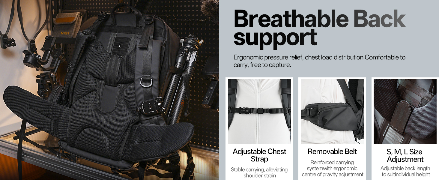 Чорний фоторюкзак AMBITFUL 25L+3L для DSLR/SLR/Mirrorless камер з відділенням для ноутбука та трипода (водонепроникний, ергономічний)