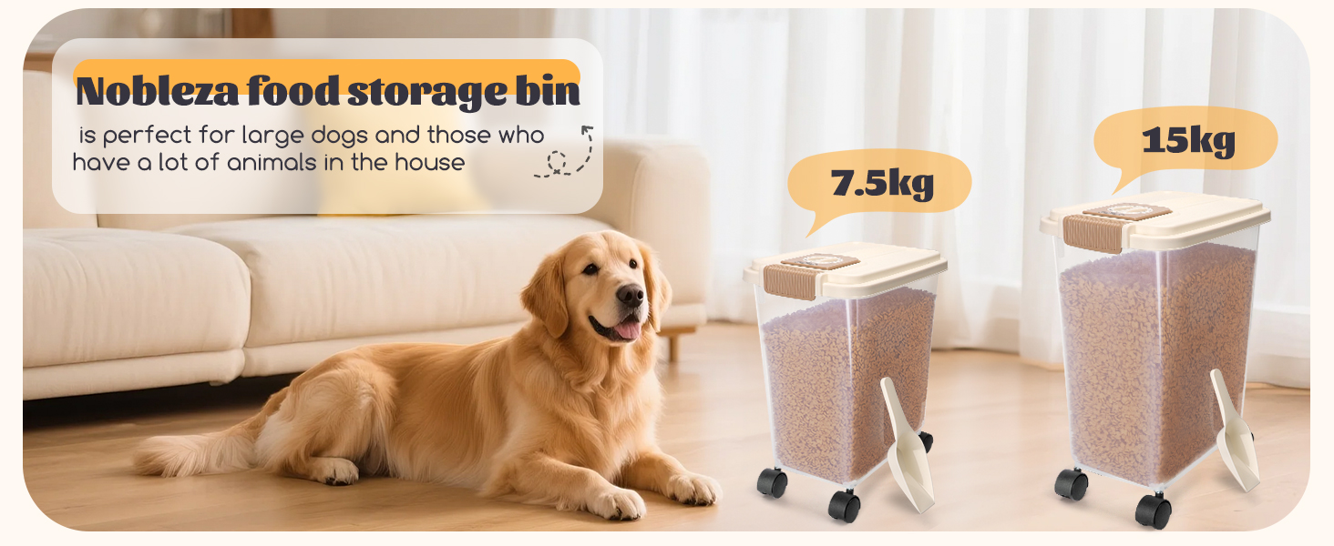 Контейнер для корму для собак та котів Nobleza, 40л, з датою виробництва, з роликами, повітряний, прозорий