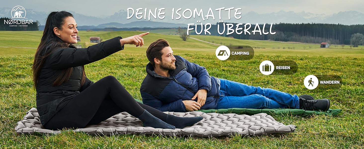 Nordbär Inflatable Camping Sleeping Pad - Ultralight & Compact | Air Mattress for Camping, Outdoor Use & Tent | Grey Sleeping Pad with or without Pillow