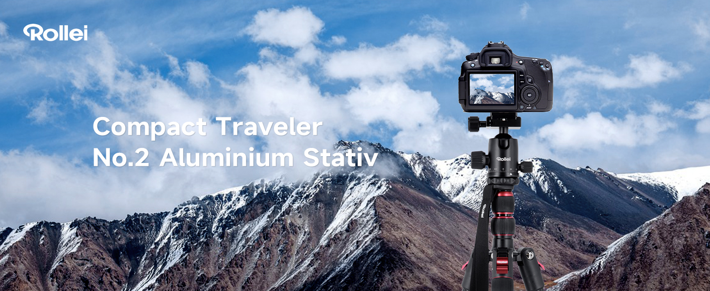 Штатив Rollei Compact Traveler No.1 143см з кульковою головкою: легкий, компактний, сумісний з Arca Swiss, для DSLR та смартфонів (алюміній, чорно-червоний)